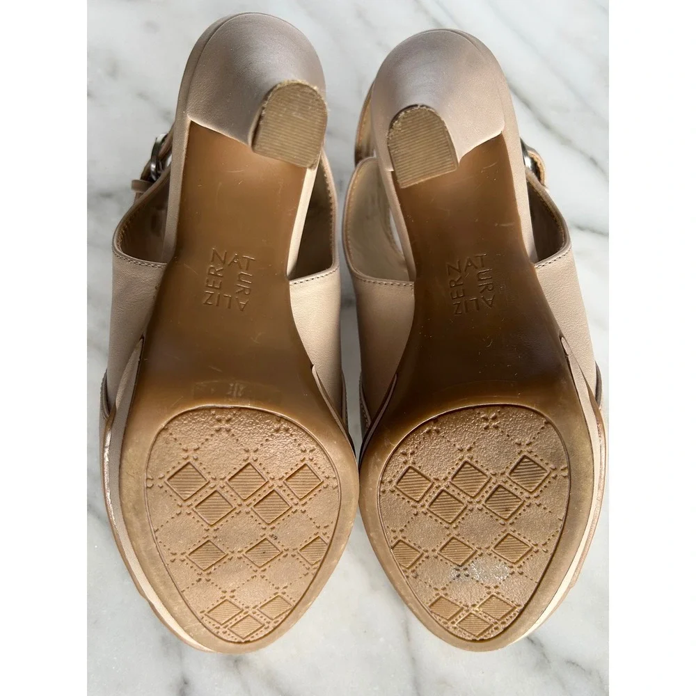 Naturalizer Womens Beige Slingback Buckle Peep Toe Platform Block Heels 7.5M - Picture 7 of 14